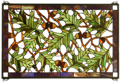 66276 Acorn & Oak Leaf Stained Glass Window by Meyda Lighting | 28x18 inches