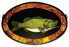 23970 Bass Plaque Oval Stained Glass Window by Meyda Lighting | 22x14 inches
