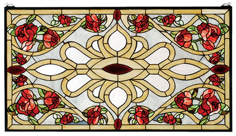 67139 Bed of Roses Stained Glass Window by Meyda Lighting | 36x20 inches