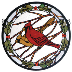 65289 Cardinals & Holly Stained Glass Window by Meyda Lighting | 15 inches