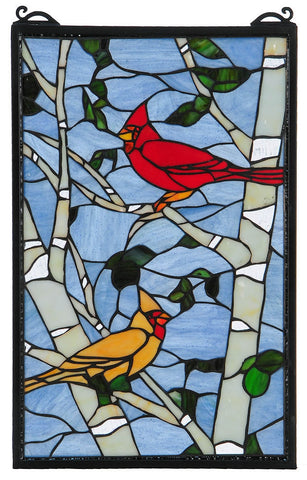 119436 Cardinals Stained Glass Window by Meyda Lighting | 12.75x20 inches