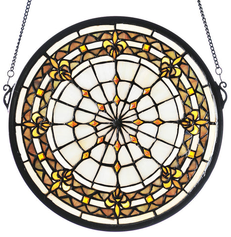 49839 Fleur-de-lis Ivory Stained Glass Window by Meyda Lighting | 13 inches