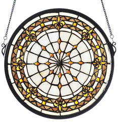 49839 Fleur-de-lis Ivory Stained Glass Window by Meyda Lighting | 13 inches