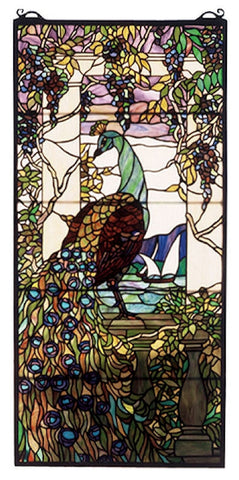50562 Peacock & Wisteria Stained Glass Window by Meyda Lighting | 19x40"