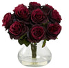 1367-BG Burgundy Artificial Roses in Vase in 10 colors by Nearly Natural | 11 inches