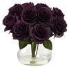 1367-PE Purple Elegance Artificial Roses in Vase in 10 colors by Nearly Natural | 11 inches