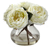 1391-WH White Faux Fancy Roses w/Rosie Posie Vase in 4 colors by Nearly Natural | 8"