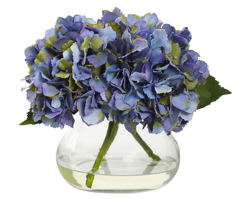1356-BL Blue Hydrangea Silk Flowers w/Vase in 4 colors by Nearly Natural | 8.5 in
