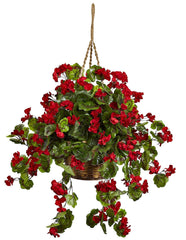 6857-RD Red Geranium Indoor Outdoor Silk Hanging Plant by Nearly Natural | 28"