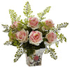 1379-LP Light Pink Roses & Maidenhair Silk Arrangement 8 colors by Nearly Natural | 13"