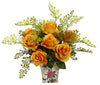 1379-OY Orange Yellow Roses & Maidenhair Silk Arrangement 8 colors by Nearly Natural | 13"
