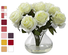 1367 Artificial Roses in Vase in 10 colors by Nearly Natural | 11 inches