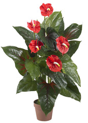 6619 Anthurium Silk Flowering Plant with Planter by Nearly Natural | 3 feet
