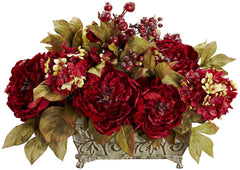 4929 Peony & Hydrangea Silk Arrangement by Nearly Natural | 19 inches