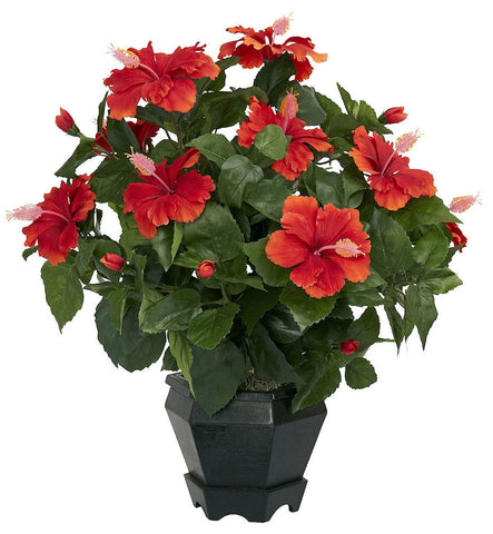 6691 Hibiscus Silk Plant with Black Planter by Nearly Natural | 20 inches