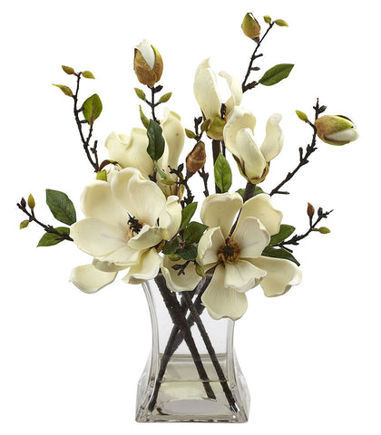 Magnolia Artificial Silk Flowers in Water with Vase | 15 inches