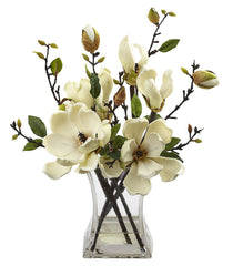 4534-WH Magnolia Artificial Flowers with Vase in Water by Nearly Natural | 15"