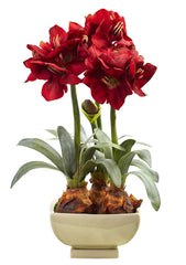 4536-RD Amaryllis Silk Holiday Flowers with Planter by Nearly Natural | 26"
