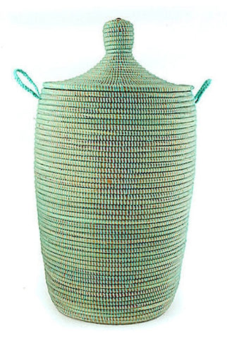 sen10h Aqua Medium Traditional Laundry Hamper Storage Basket | Senegal Fair Trade by Swahili Imports