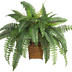 6549 Boston Fern Silk Plant with Planter by Nearly Natural | 23 inches