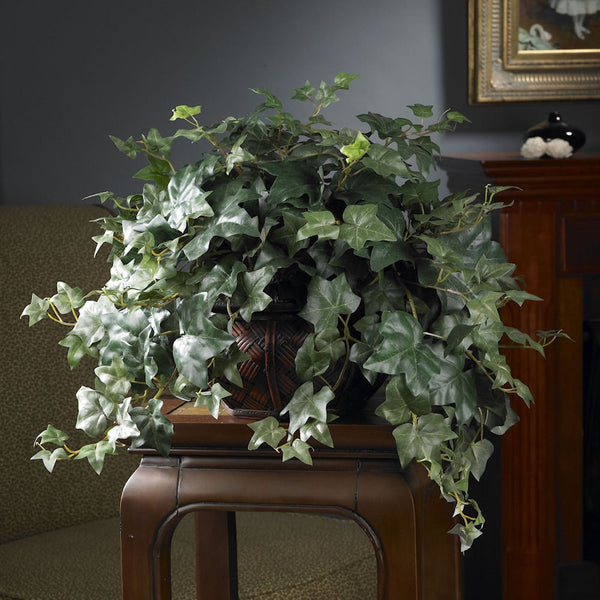English Ivy Silk Plant w/Bamboo Planter by Nearly Natural 18 inches