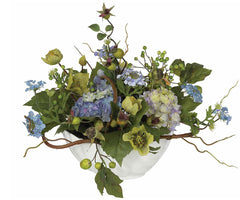 4622-BL Hydrangea Silk Flower Arrangement w/Bowl by Nearly Natural | 14 inches