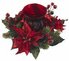 4920 Poinsettia & Berry Holiday Candelabrum by Nearly Natural | 13 inches