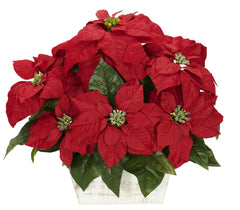 1262 Poinsettia Artificial Holiday Plant by Nearly Natural | 16.5 inches