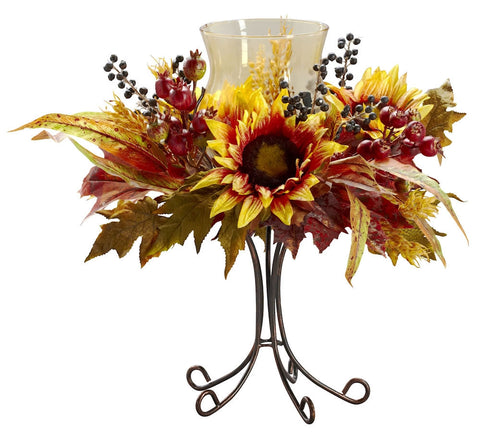 4933 Sunflower Artificial Silk Candelabrum by Nearly Natural | 20 inches