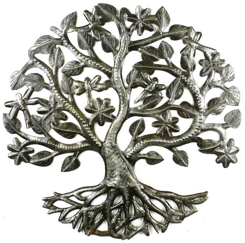 HMDSTREE5 Tree of Life w/Dragonflies & Flowers Metal Art 14" | Haiti Fair Trade by Global Crafts