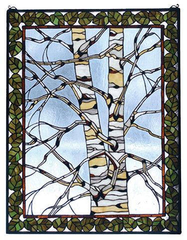 73265 Birch Tree in Winter Stained Glass Window by Meyda Lighting | 28x36"