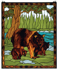 72935 Brown Bear Stained Glass Window by Meyda Lighting | 25x30 inches