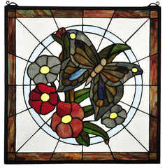 32672 Butterfly Floral Stained Glass Window by Meyda Lighting | 20 inches