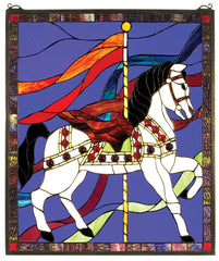 31272 Carousel Horse Stained Glass Window by Meyda Lighting | 20.5x24 inches