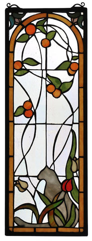 67117 Cat & Tulips Stained Glass Window by Meyda Lighting | 9x25 inches