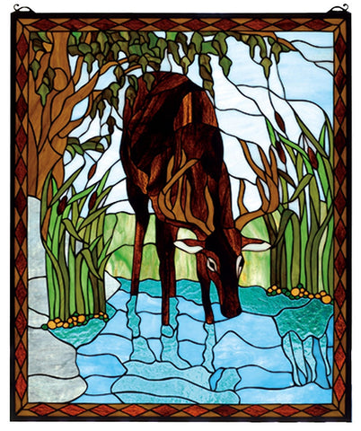 72936 Deer Rectangular Stained Glass Window by Meyda Lighting | 25x30 inches