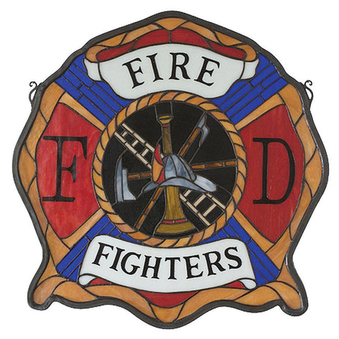 18999 Fireman's Shield Stained Glass Window by Meyda Lighting | 20x20 inches