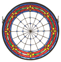 51811 Fleur-de-lis Crimson Stained Glass Window by Meyda Lighting | 21"