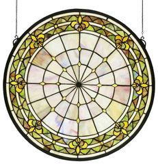 49840 Fleur-de-lis Green Stained Glass Window by Meyda Lighting | 21 inches