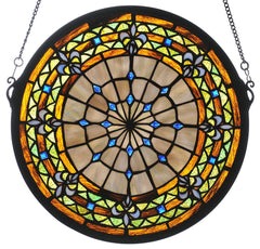 19809 Fleur-de-lis Purple Stained Glass Window by Meyda Lighting | 13 inches