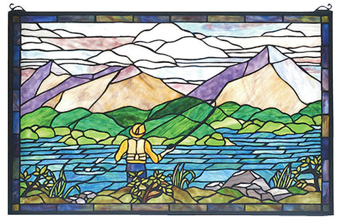 Fly Fishing Rectangular Stained Glass Window | 30x19 inches