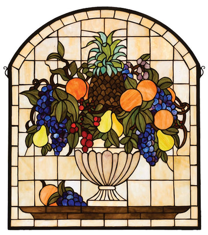 13297 Fruit Bowl Arch Stained Glass Window by Meyda Lighting | 25x29 inches
