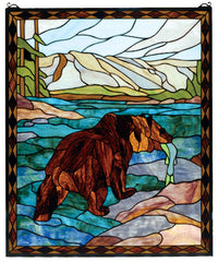 72934 Grizzly Bear Stained Glass Window by Meyda Lighting | 25x30 inches