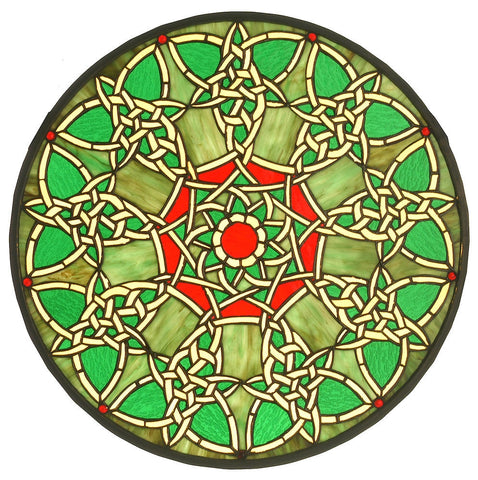 51527 Knotwork Trance Green Stained Glass Window by Meyda Lighting | 20"