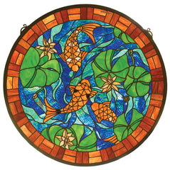 82558 Koi Pond Lily Medallion Stained Glass Window by Meyda Lighting | 24"