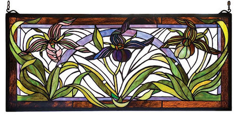 22928 Lady Slippers Stained Glass Window by Meyda Lighting | 30x13 inches