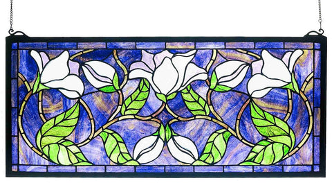 Magnolia Rectangular Stained Glass Window | 25x11 inches