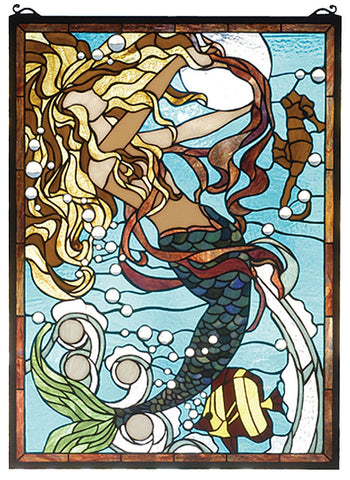 78086 Mermaid of the Sea Stained Glass Window by Meyda Lighting | 19x26"