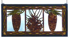 81470 Northwoods Pinecone Stained Glass Window by Meyda Lighting | 36x18"