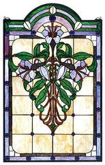 67136 Nouveau Lily Plum Stained Glass Window by Meyda Lighting | 22x35"